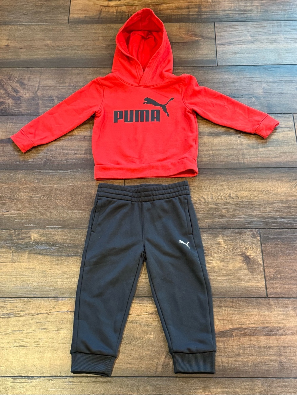 Puma Red Hoodie with Black Joggers - Kids Two-Piece Set